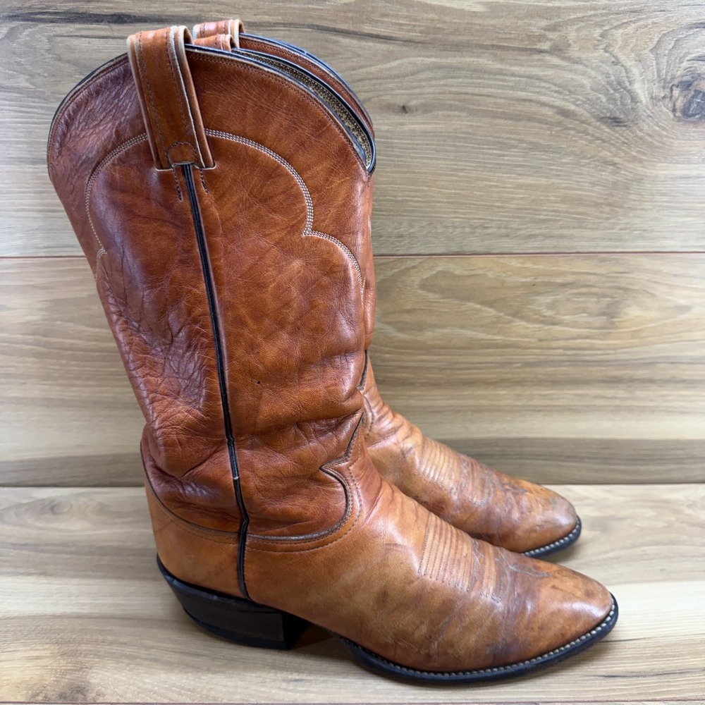 Tony Lama Vintage Cowboy Boots Mens 10 B Cognac Leather Ranch 5084